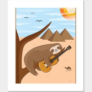 Lazy Sloth With Guitar Relaxing Slow Calm Music Posters and Art